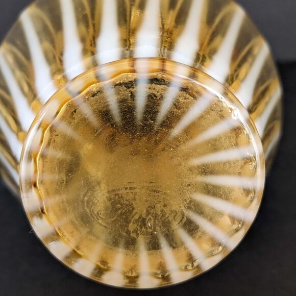Fenton Amber Gold 5" Glass Vase White Opalescent Striped Art Glass - Picture 5 of 7